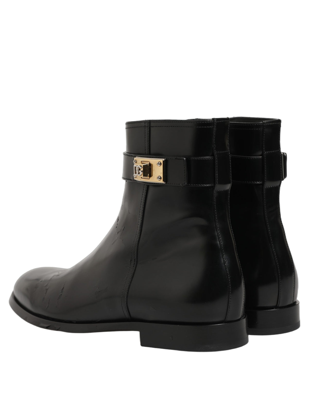 Dolce & Gabbana Black Leather Logo Buckle Mid Calf Boots Shoes