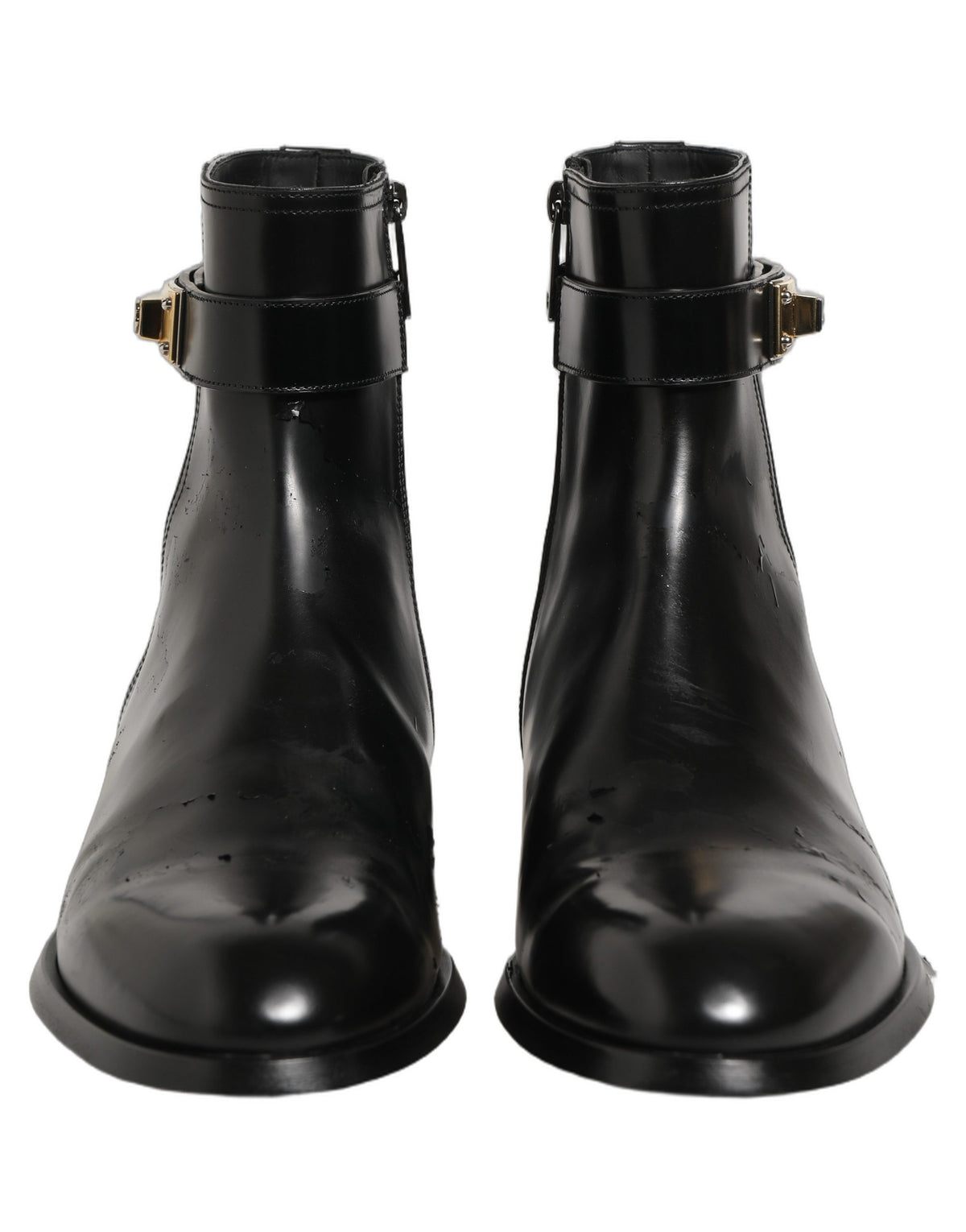 Dolce & Gabbana Black Leather Logo Buckle Mid Calf Boots Shoes