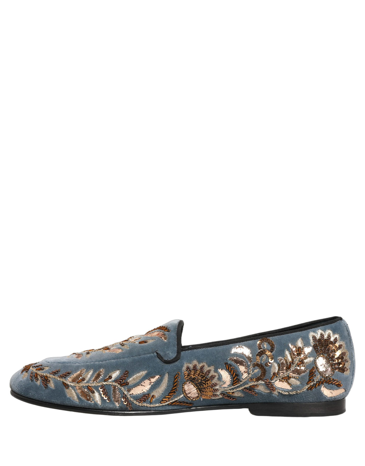Dolce & Gabbana Blue Velvet Embellished Dress Loafers Shoes