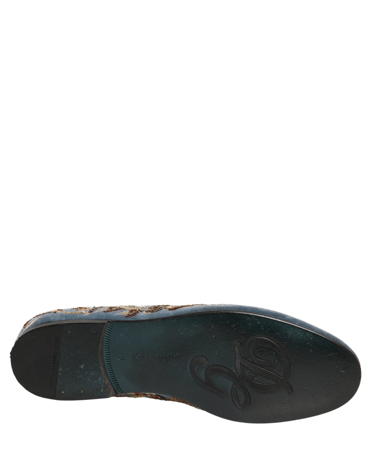 Dolce & Gabbana Blue Velvet Embellished Dress Loafers Shoes