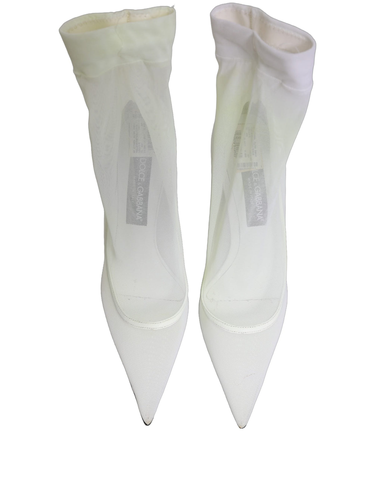 Dolce & Gabbana White Tulle Stretch Mesh Sock Boots Shoes
