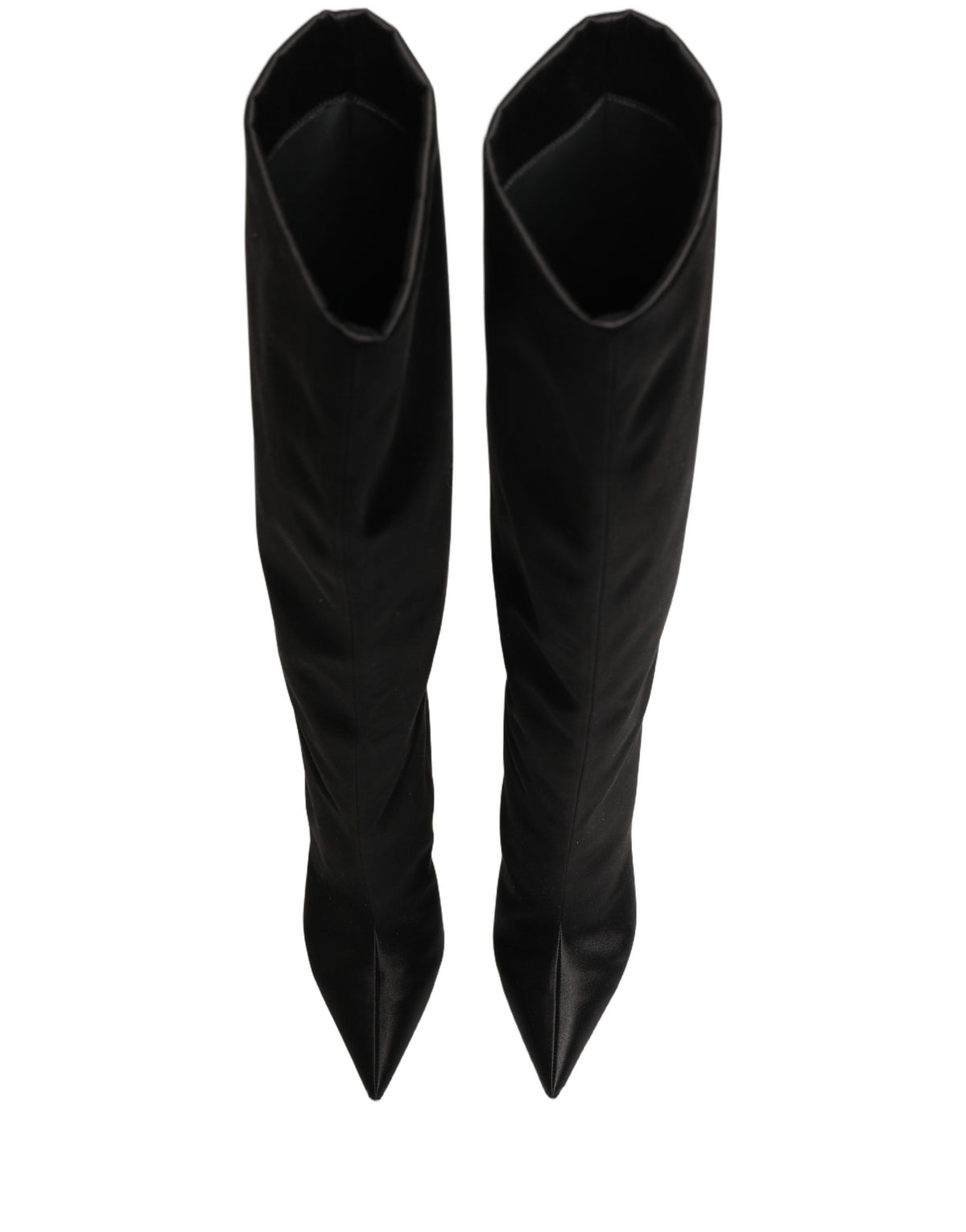 Dolce & Gabbana Black Satin Knee High Stiletto Boots Shoes