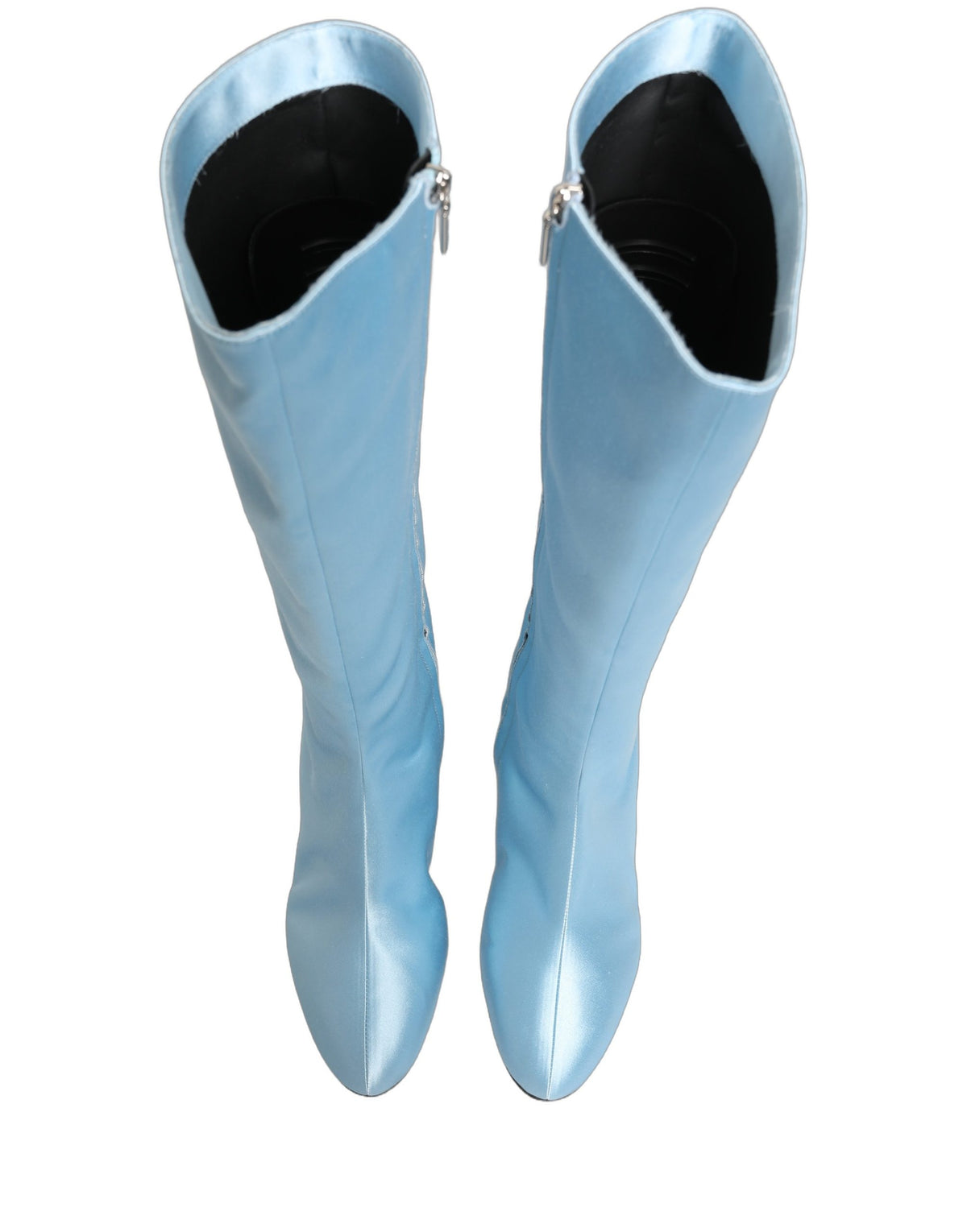 Dolce & Gabbana Light Blue Satin Knee High Boots Shoes