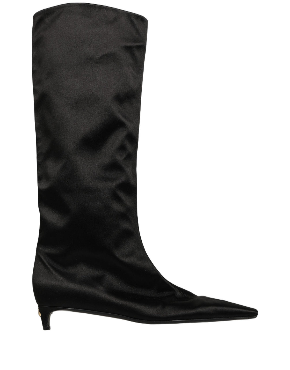 Dolce & Gabbana Black Satin Knee High Kitten Boots Shoes