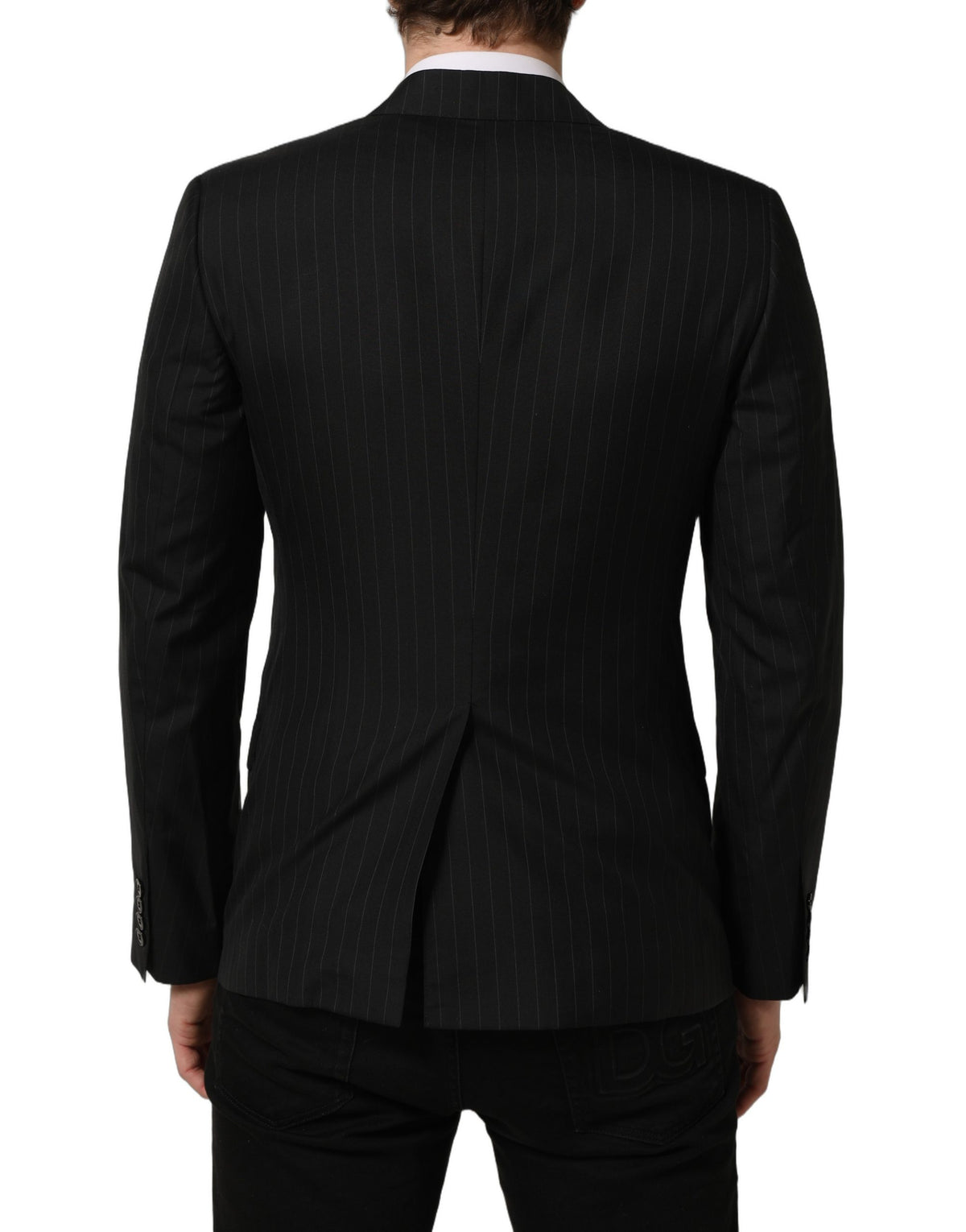 Dolce & Gabbana Dark Gray Stripes Wool Single Breasted Blazer