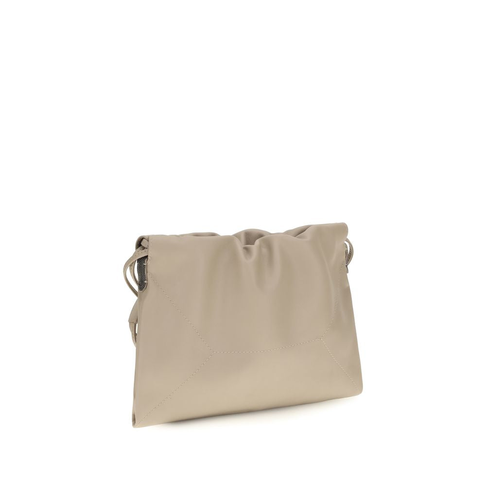 Brunello Cucinelli Beige Calf Leather Bos Taurus Shoulder Bag