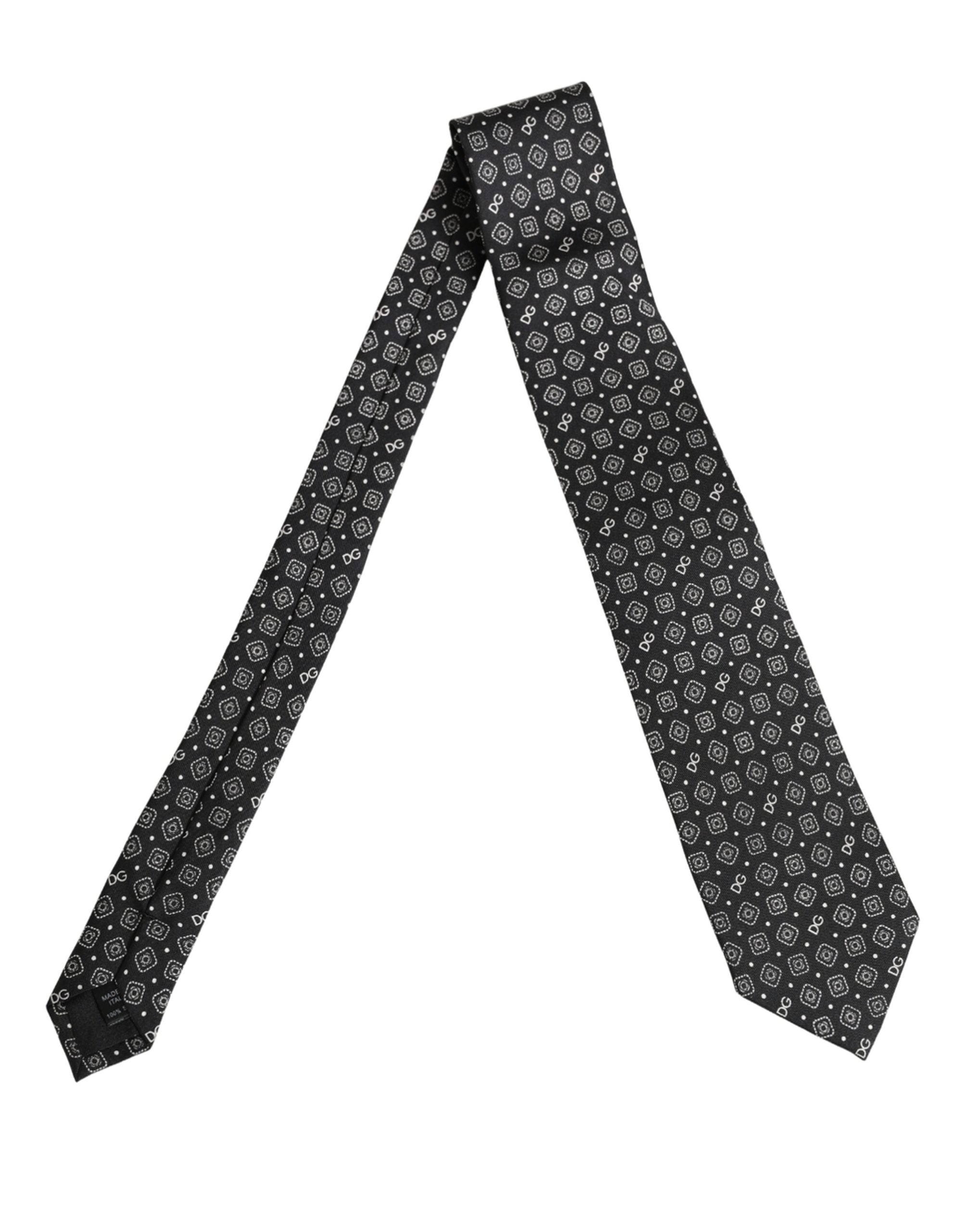 Dolce & Gabbana Men Black DG Logo 100% Silk Adjustable Tied Necktie Tie