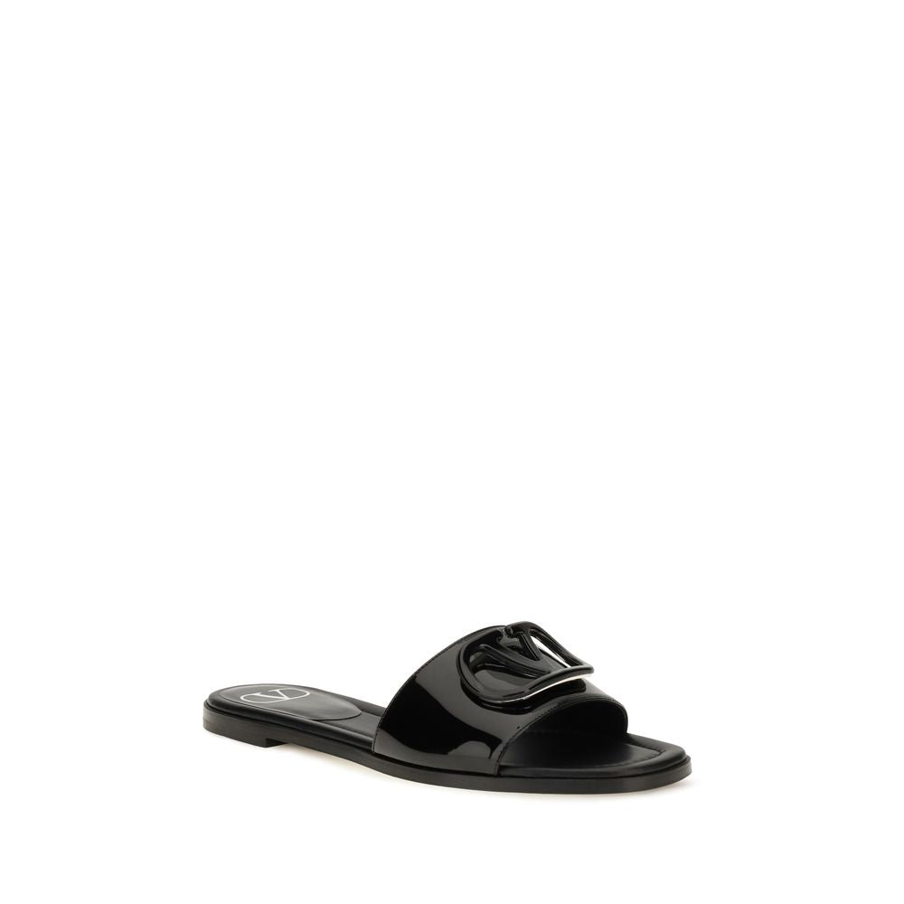Valentino Garavani Black Calf Leather Bos Taurus Flat Sandals