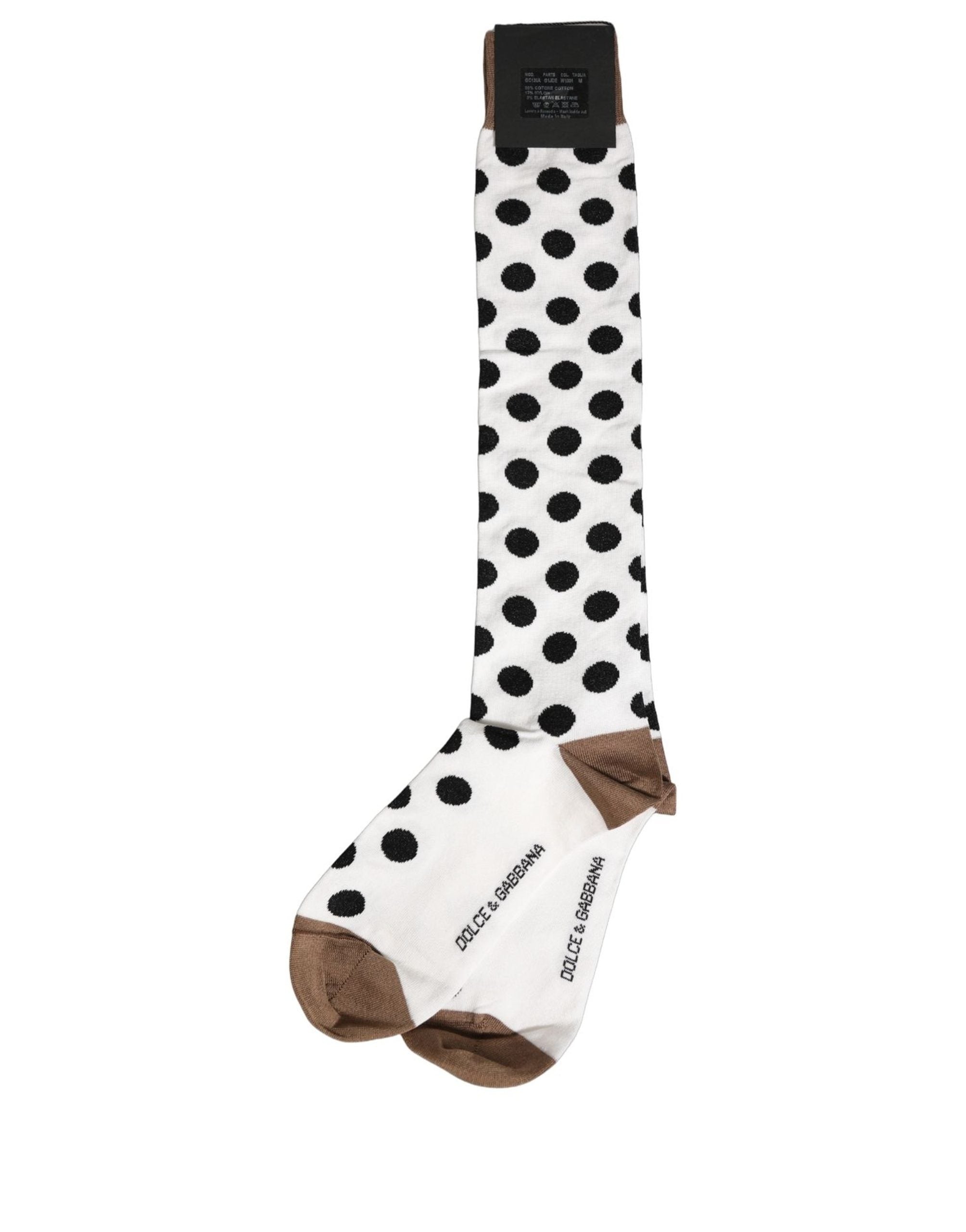Dolce & Gabbana White Polka Dot Over The Calf Accessory Socks
