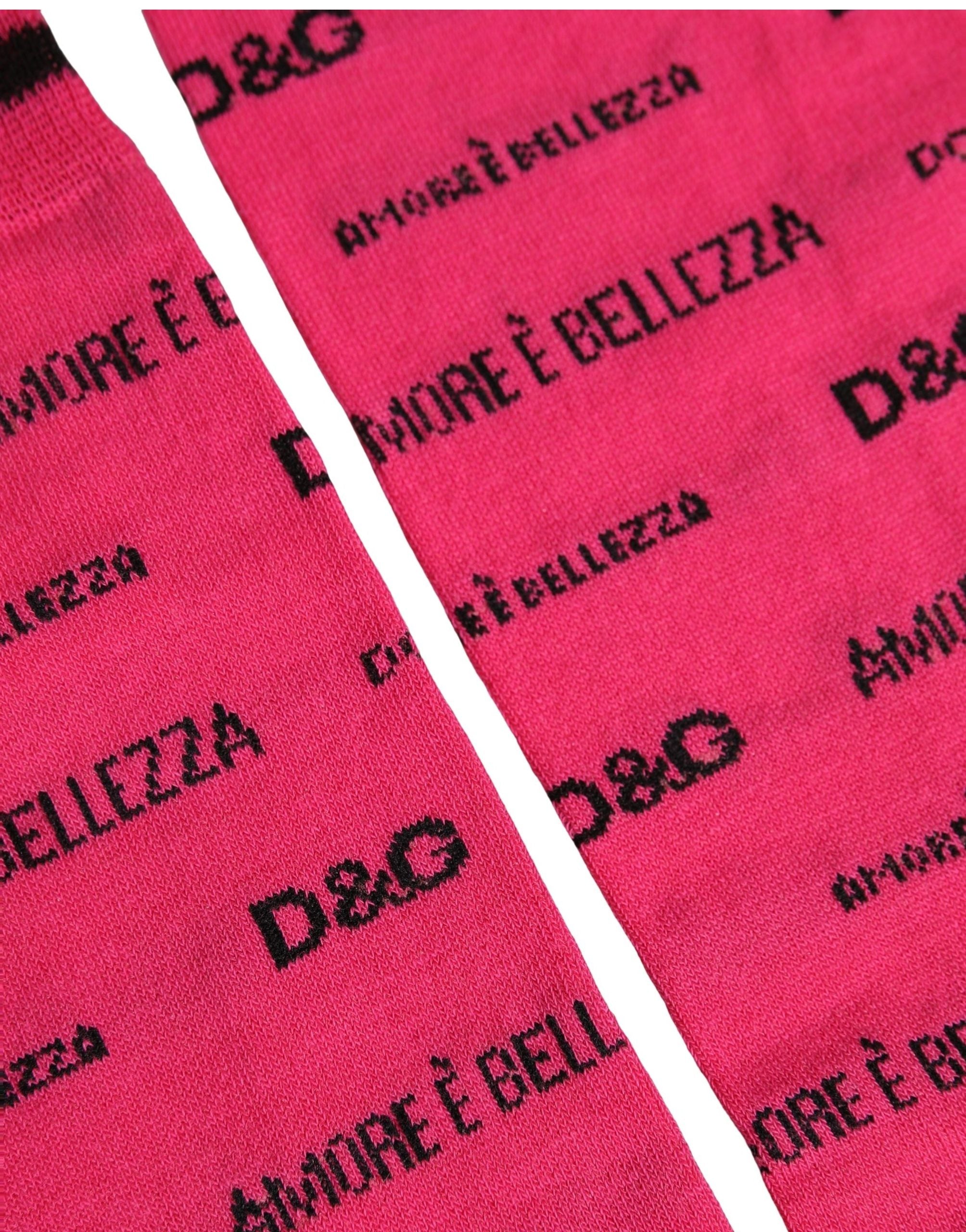 Dolce & Gabbana Pink Cotton Logo Print Mid Calf Accessory Socks