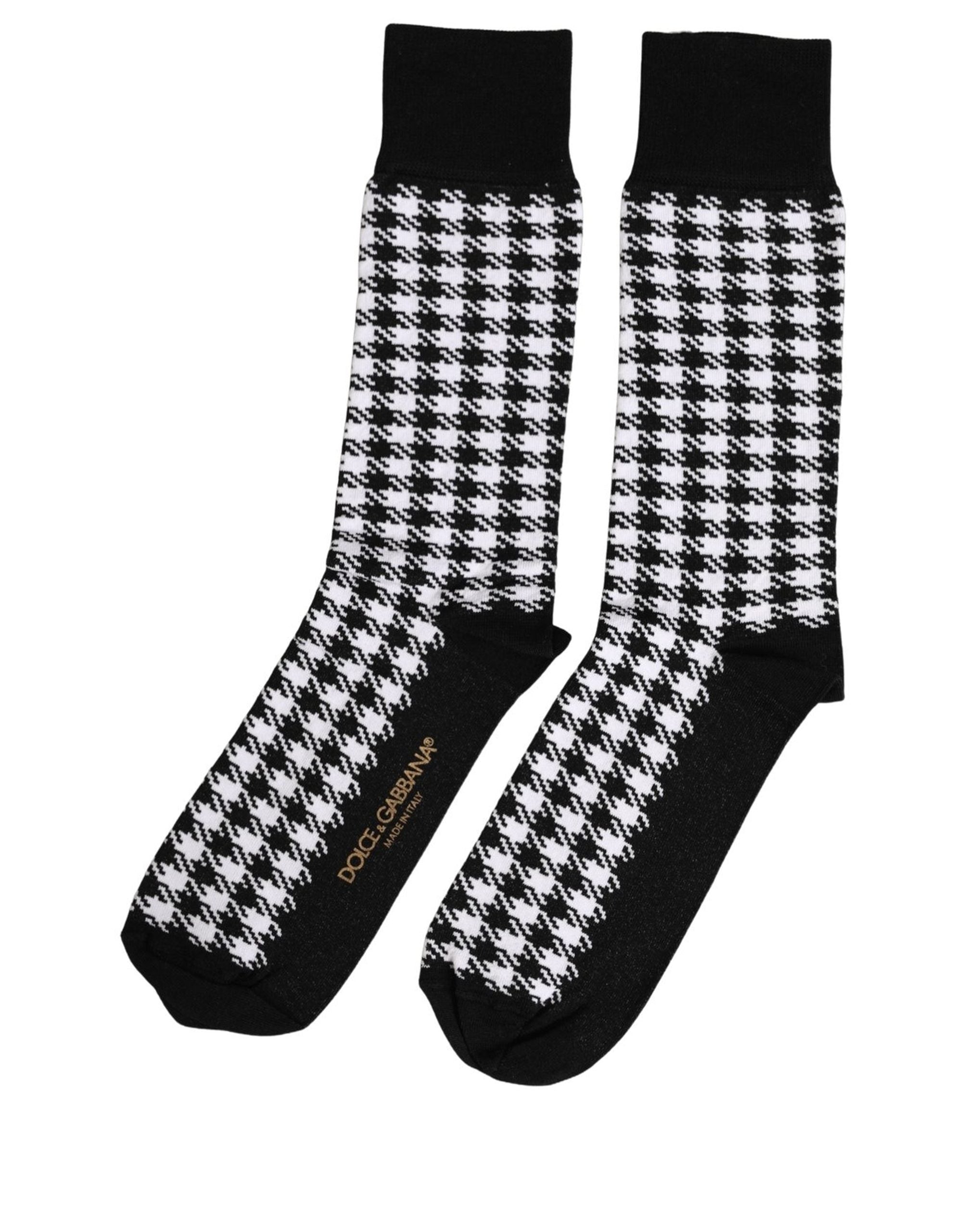 Dolce & Gabbana Black White Houndstooth Mid Calf Accessory Socks