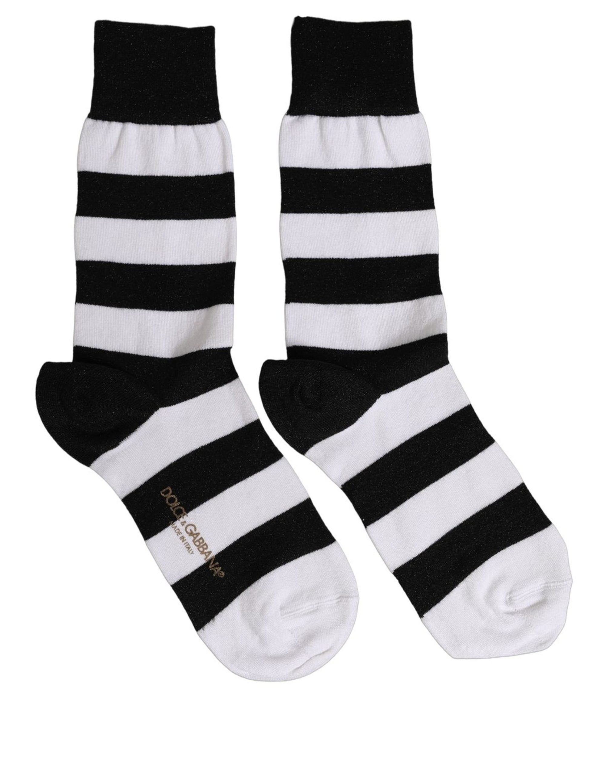 Dolce & Gabbana Black White Stripes Mid Calf Accessory Socks