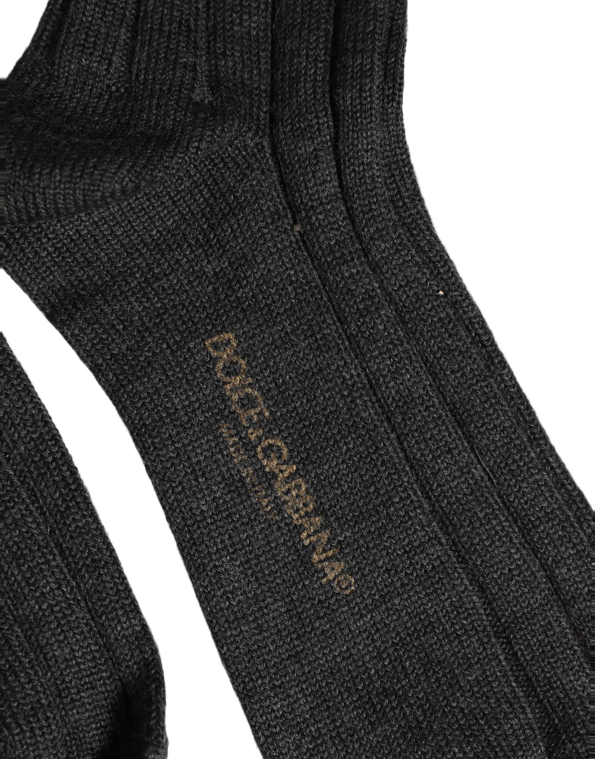 Dolce & Gabbana Dark Gray Wool Logo Calf Long Ribbed Accessory Socks