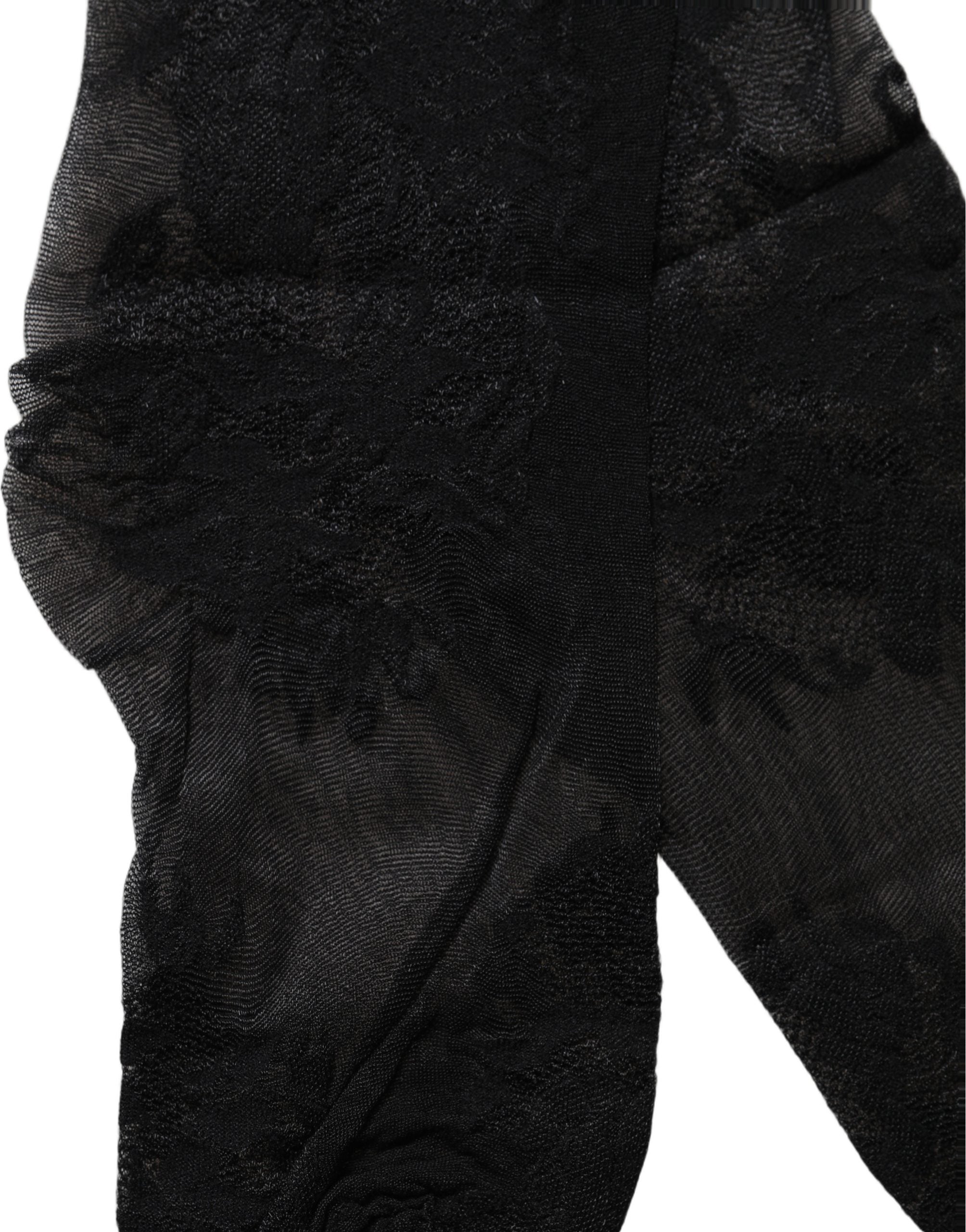 Dolce & Gabbana Black Floral Nylon Stretch Over The Calf Socks