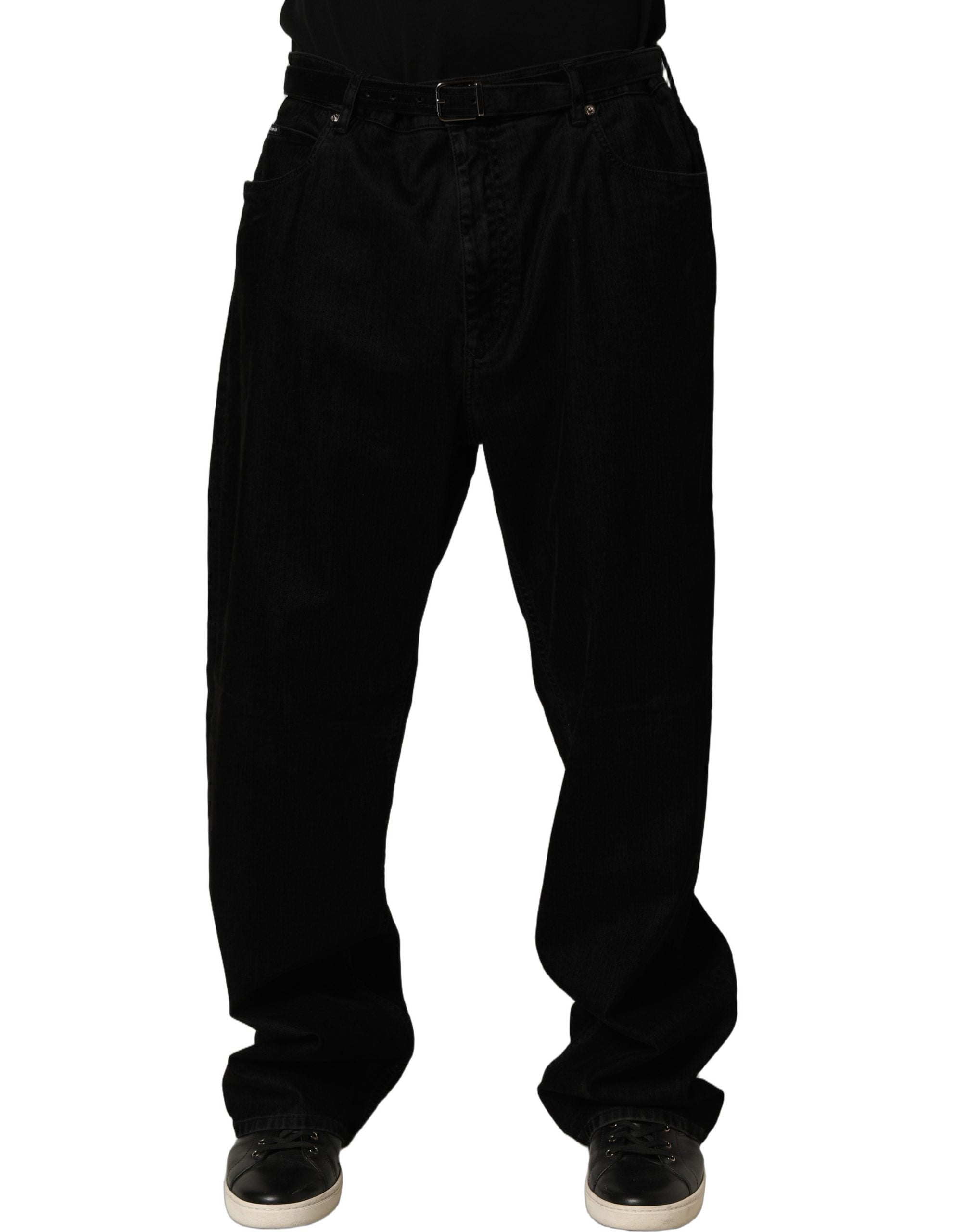 Dolce & Gabbana Black Cotton Relaxed Wide Leg Men Denim Jeans