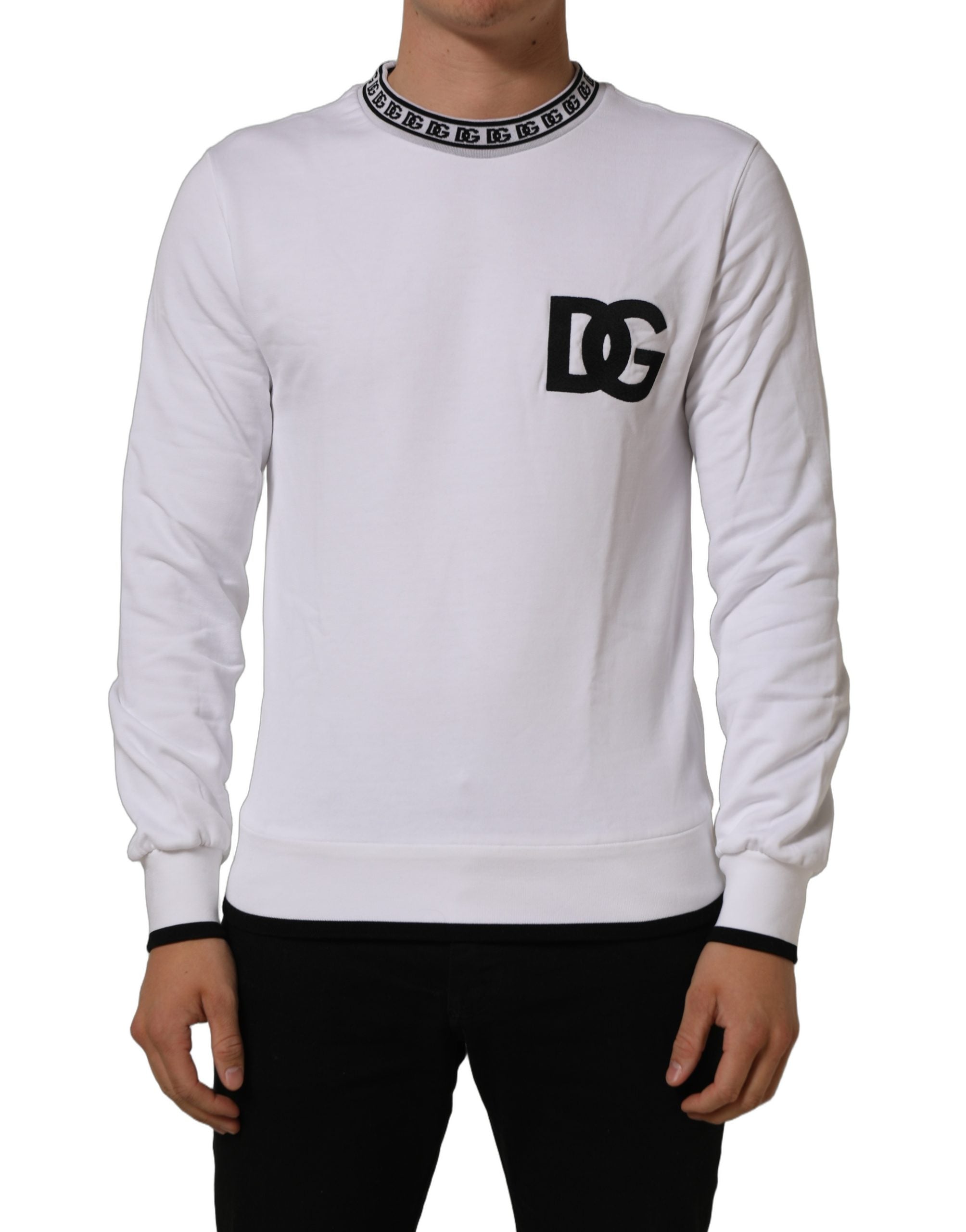 Dolce & Gabbana White Cotton Crew Neck Sweatshirt Sweater