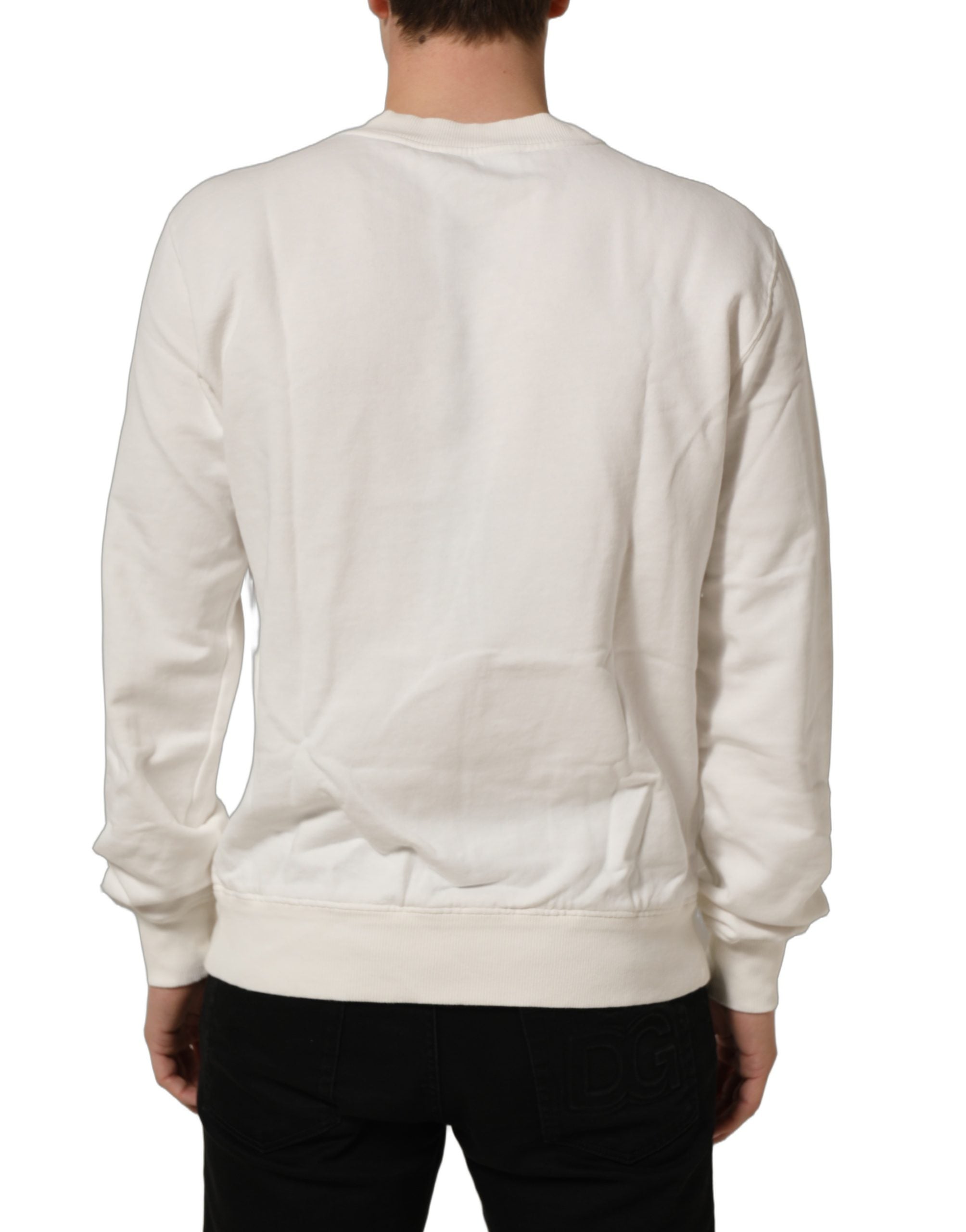 Dolce & Gabbana White Cotton Crew Neck Men Sweatshirt Sweater