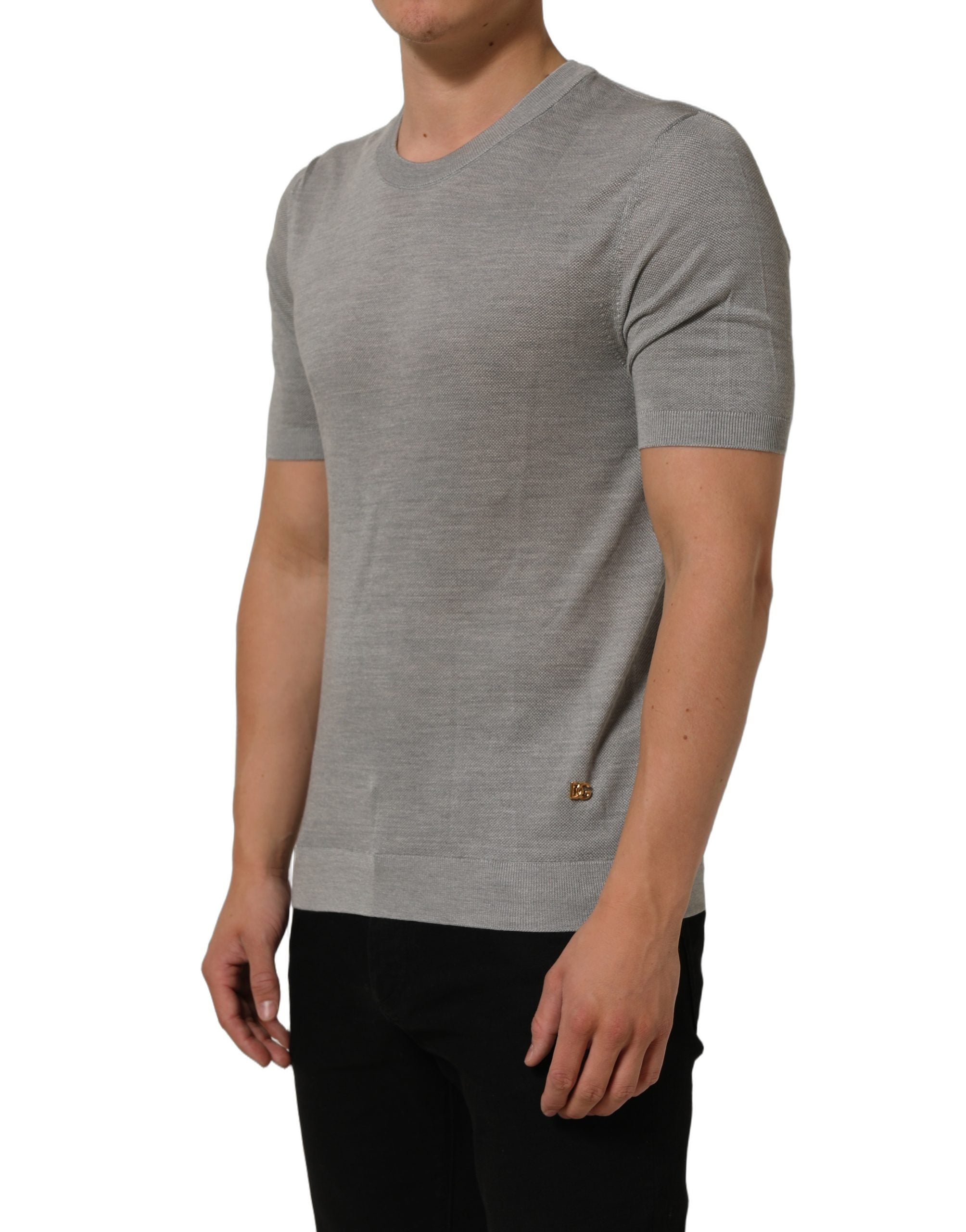 Dolce & Gabbana Gray Silk Crew Neck Short Sleeves T-shirt
