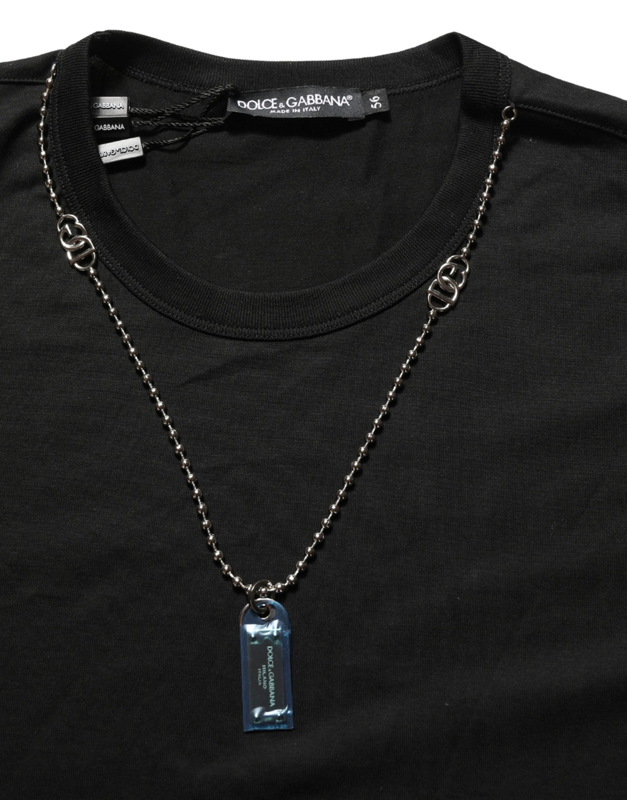 Dolce & Gabbana Black Dog Tag Short Sleeve CrewNeck T-shirt