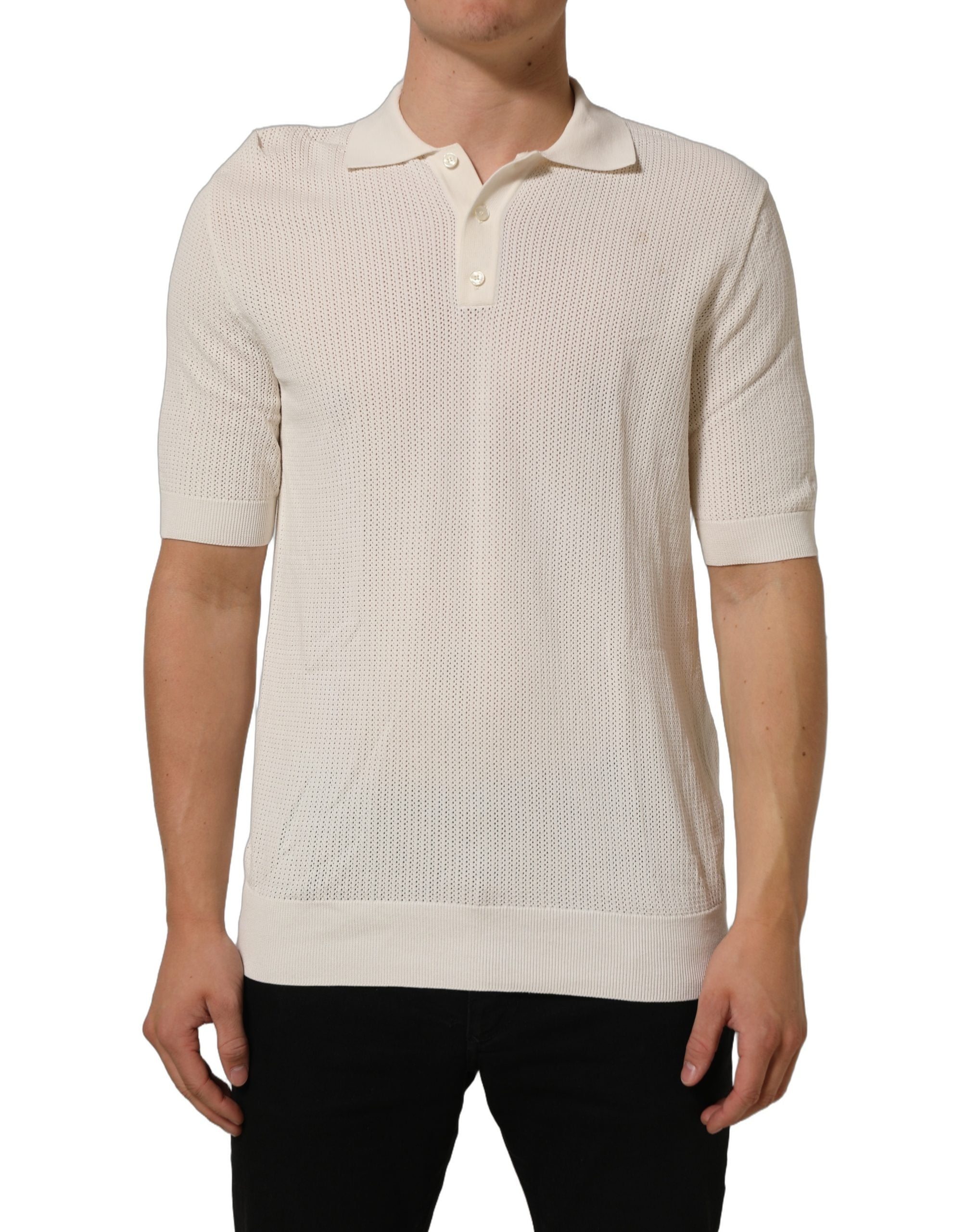 Dolce & Gabbana Off White Cotton Collared Men Polo T-shirt