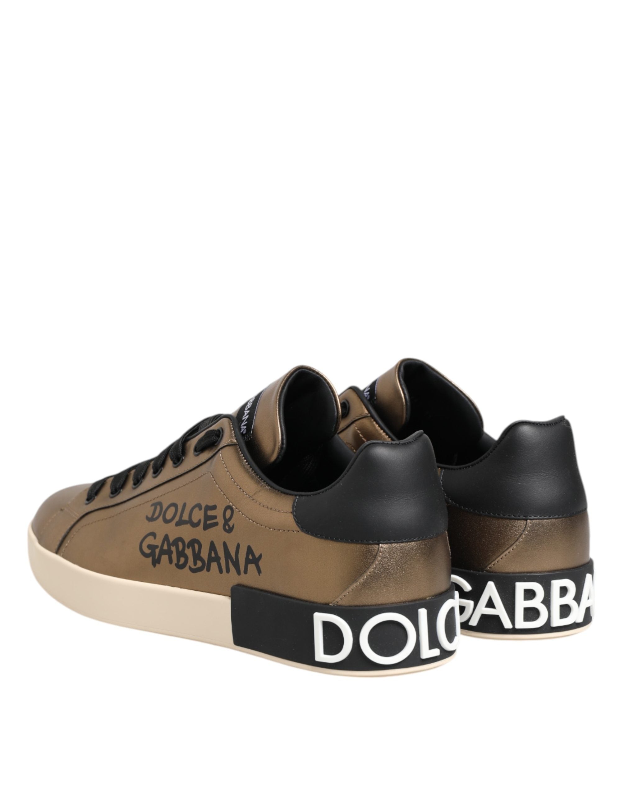 Dolce & Gabbana Gold Portofino Calf Leather Sneakers Shoes