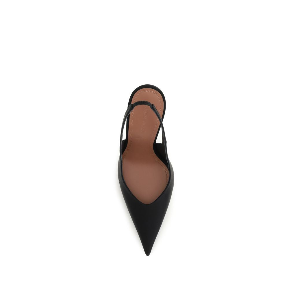Amina Muaddi Black Satin High Heel Pumps