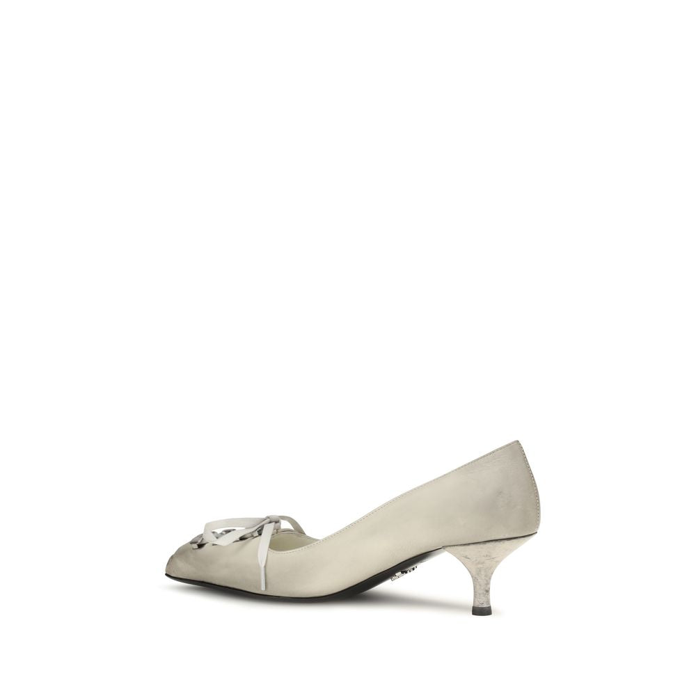 Prada White Calf Leather Bos Taurus Lace-Up