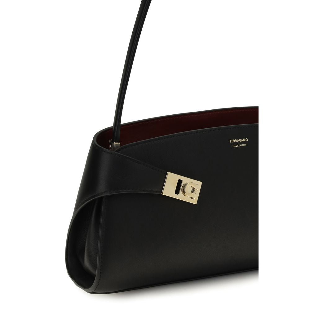 Ferragamo Black Calf Leather Bos Taurus Shoulder Bag