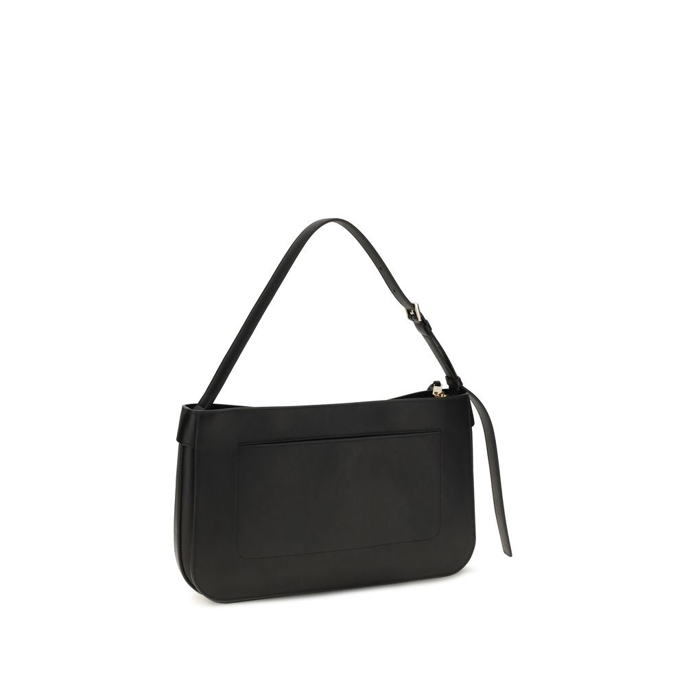 Ferragamo Black Calf Leather Bos Taurus Shoulder Bag