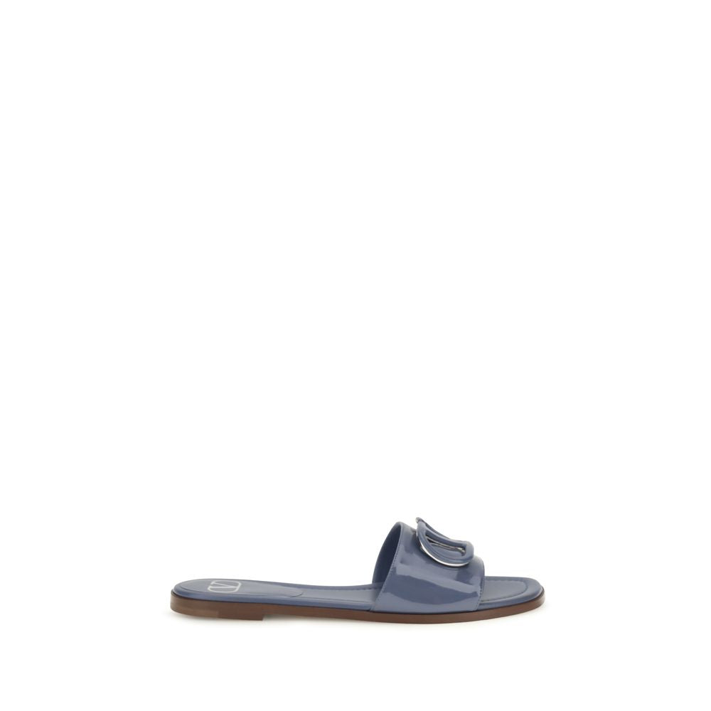 Valentino Garavani Blue Calf Leather Bos Taurus Flat Sandals