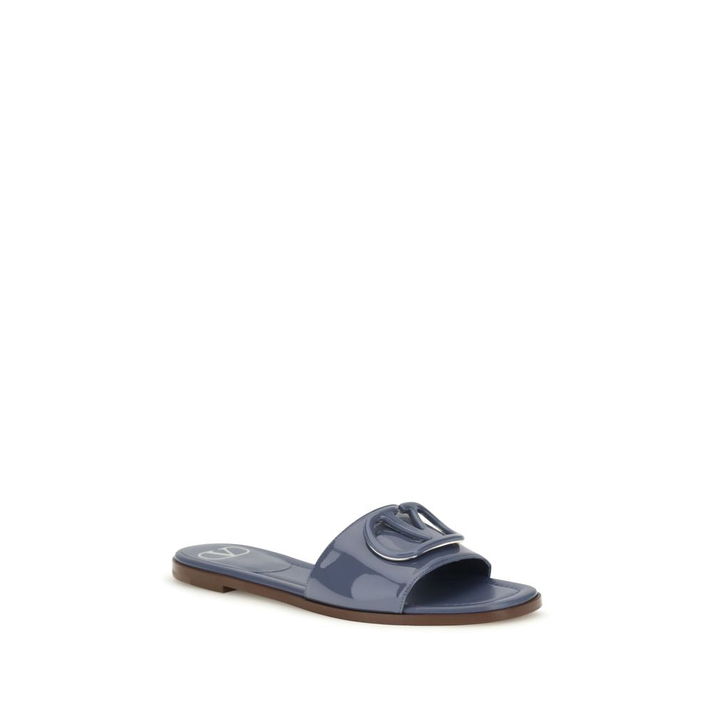 Valentino Garavani Blue Calf Leather Bos Taurus Flat Sandals