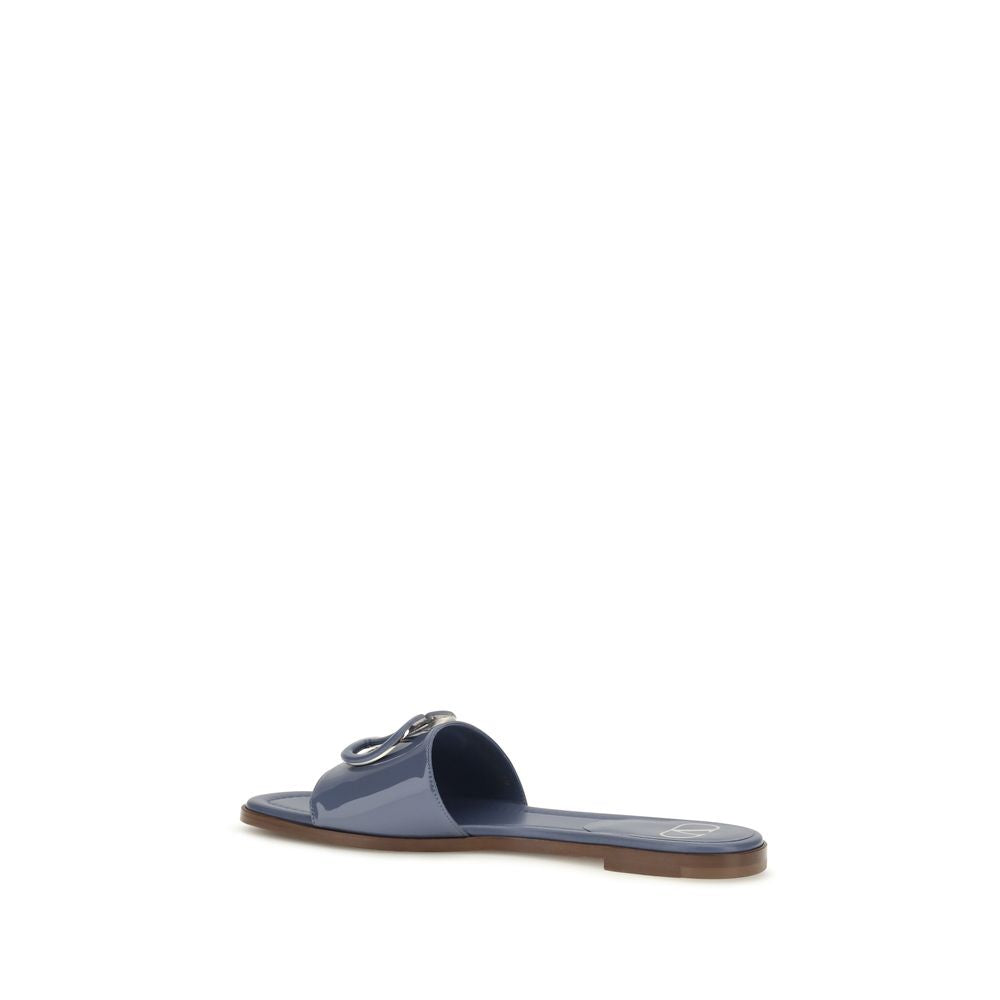 Valentino Garavani Blue Calf Leather Bos Taurus Flat Sandals
