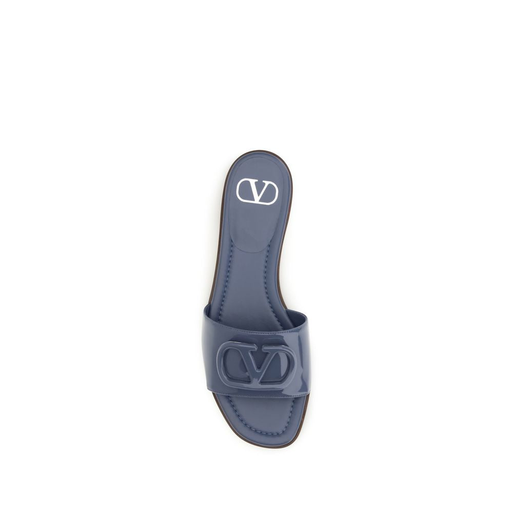 Valentino Garavani Blue Calf Leather Bos Taurus Flat Sandals