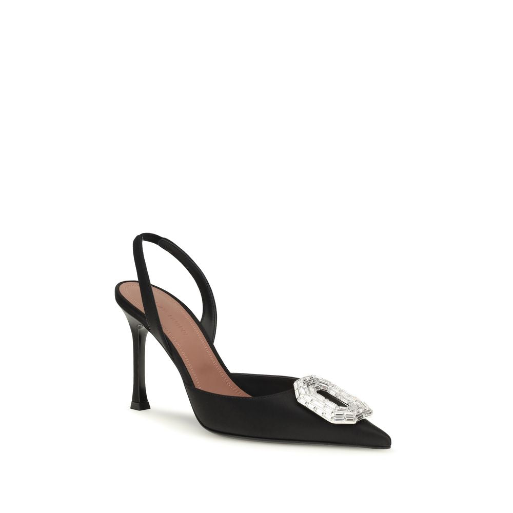 Amina Muaddi Black Satin High Heel Pumps