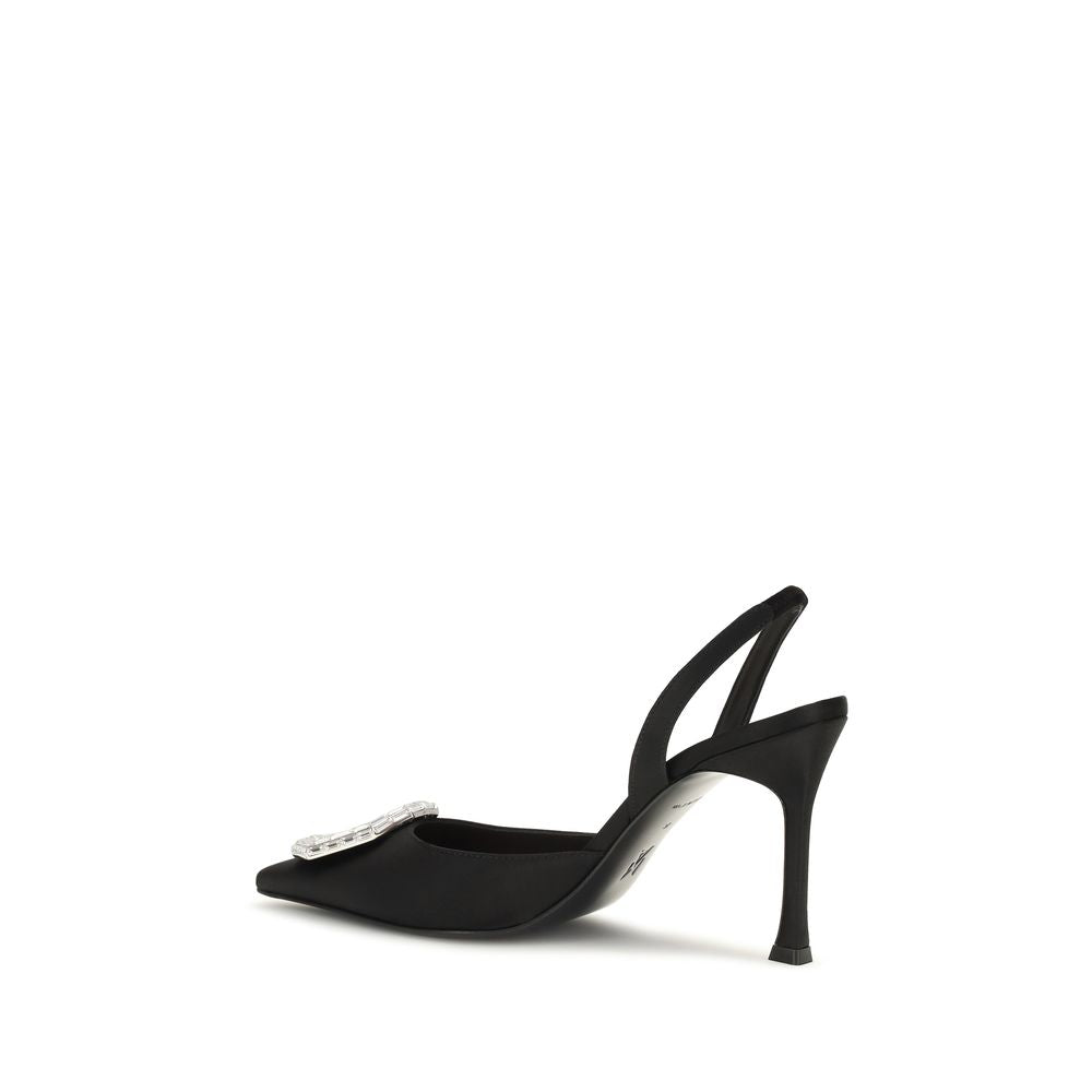 Amina Muaddi Black Satin High Heel Pumps