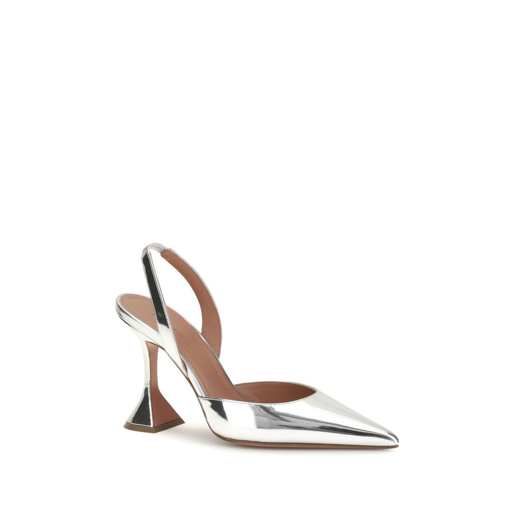 Amina Muaddi Silver Calf Leather Bos Taurus High Heel Pumps