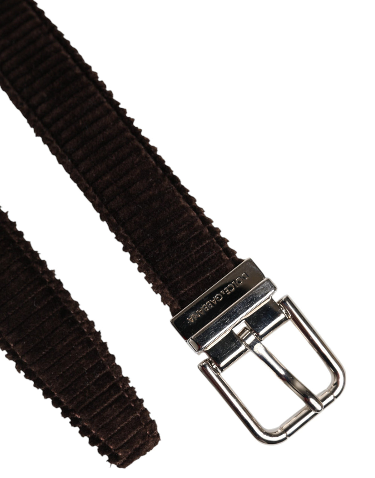 Dolce & Gabbana Men Brown Velvet Ridged Silver Buckle Belt