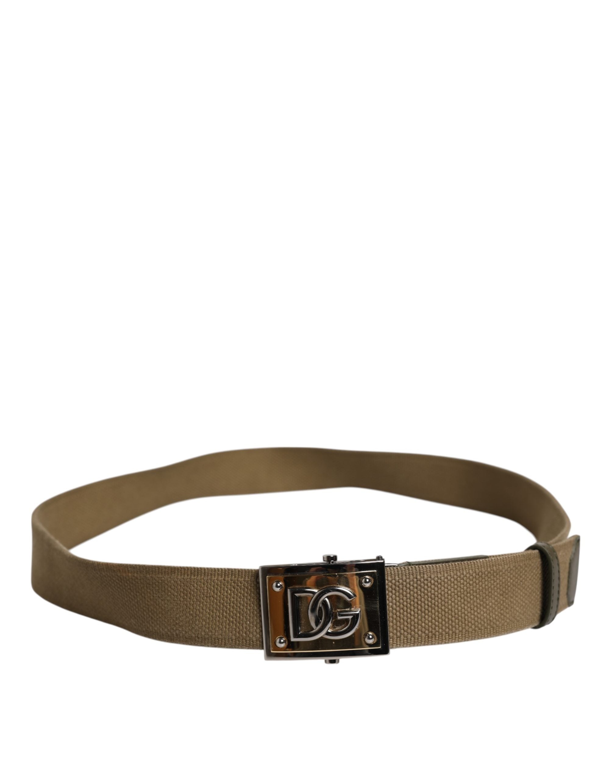Dolce & Gabbana Men Military Green DG Logo Plaque Buckle Belt