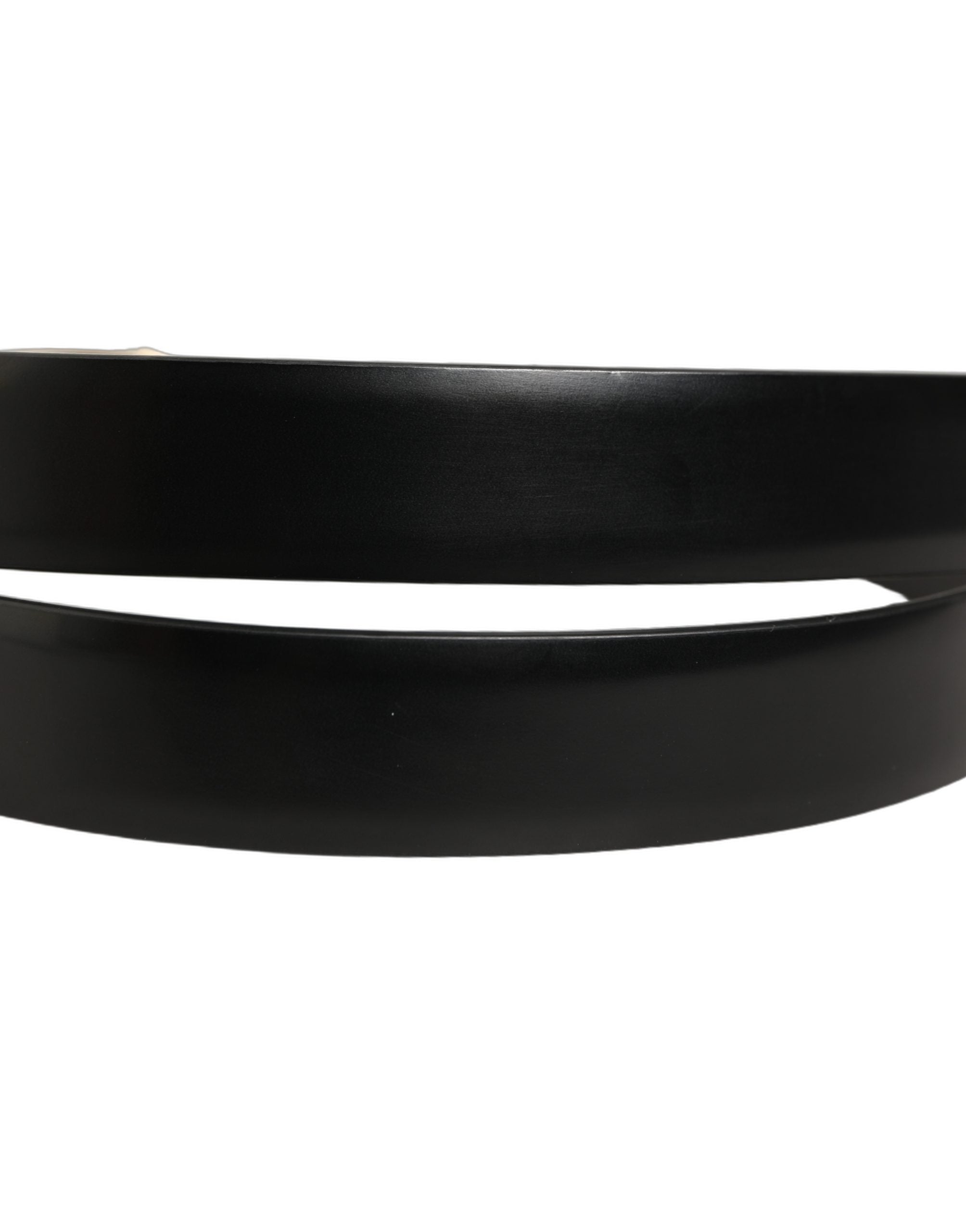 Dolce & Gabbana Black Leather Gold Tone Metal Buckle Belt