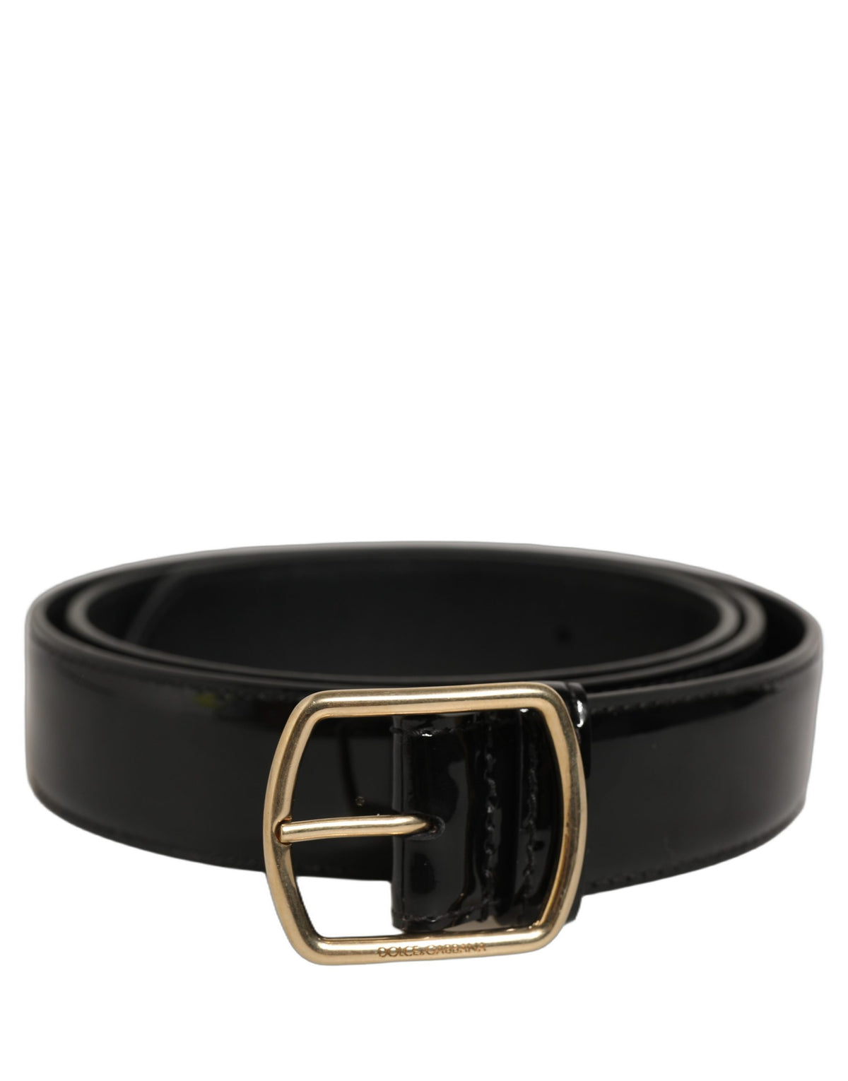 Dolce & Gabbana Black Patent Leather Gold Metal Buckle Belt