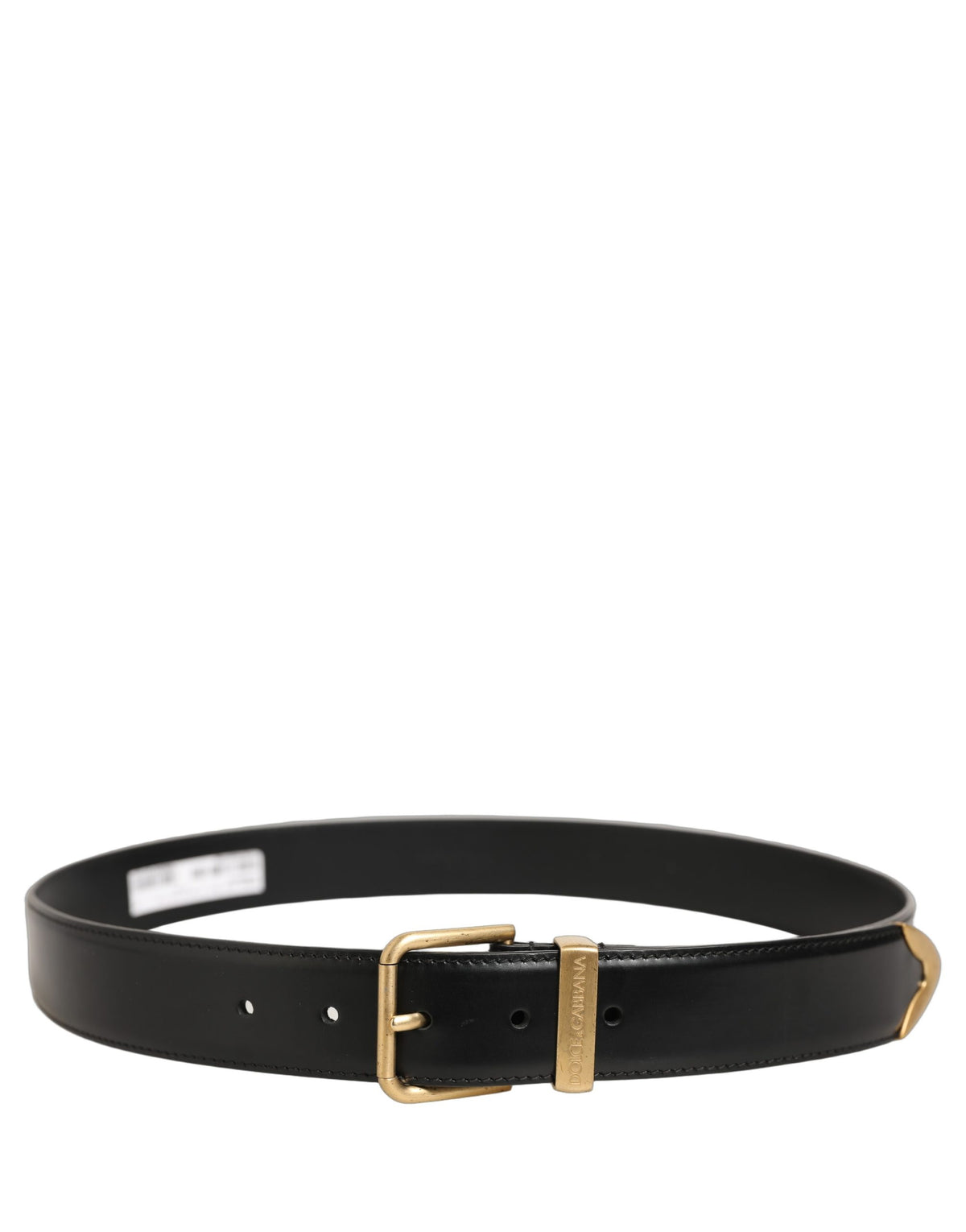Dolce & Gabbana Black Leather Gold Logo Engraved Buckle Belt