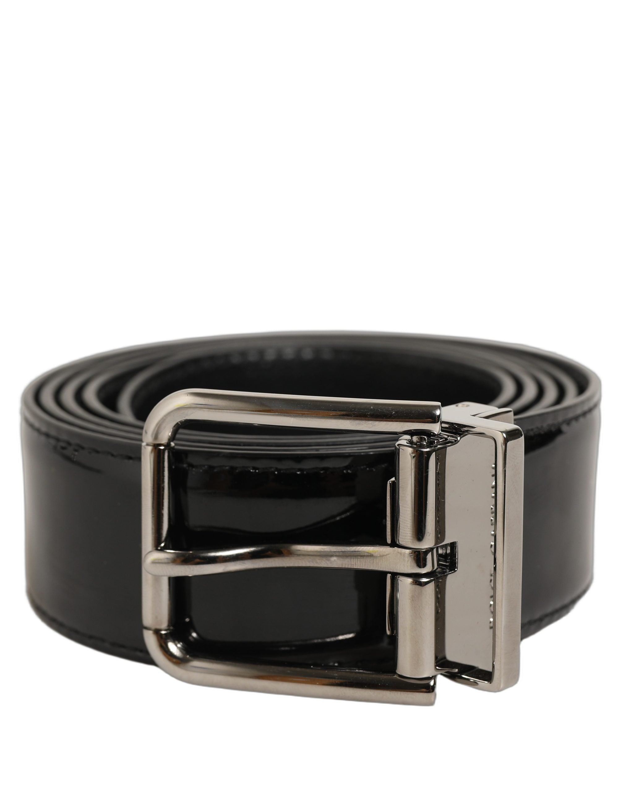 Dolce & Gabbana Black Patent Leather Silver Metal Buckle Belt