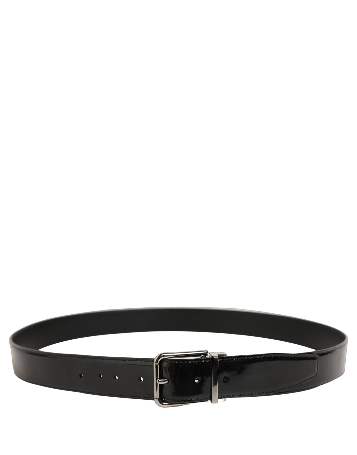 Dolce & Gabbana Black Patent Leather Silver Metal Buckle Belt