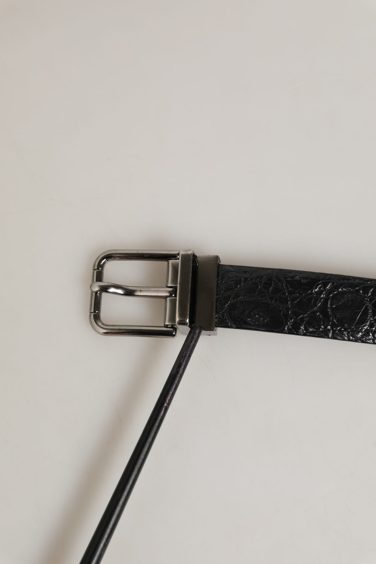 Dolce & Gabbana Black Leather Silver Metal Buckle Men Belt