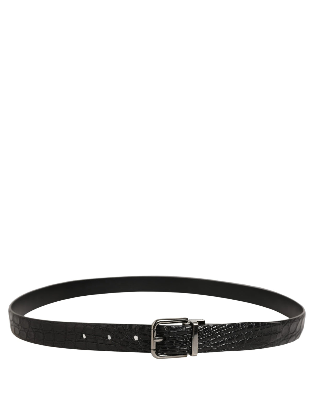 Dolce & Gabbana Black Leather Silver Metal Buckle Men Belt