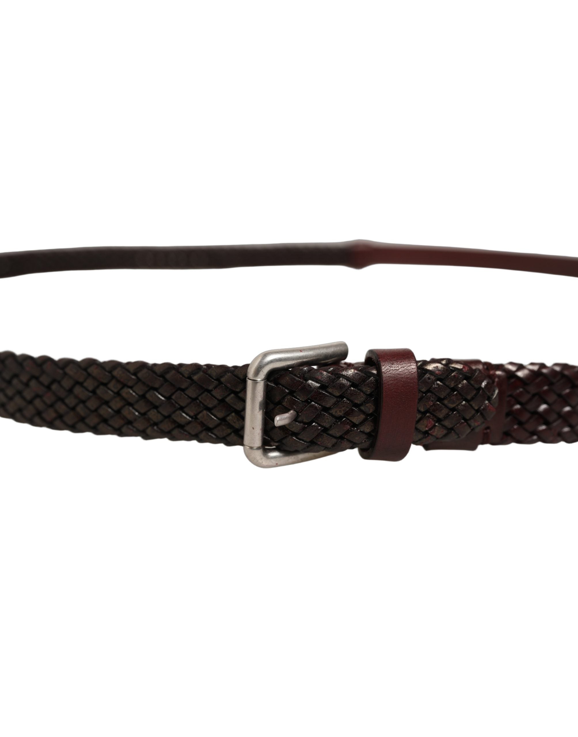 Dolce & Gabbana Dark Brown Woven Leather Metal Buckle Belt