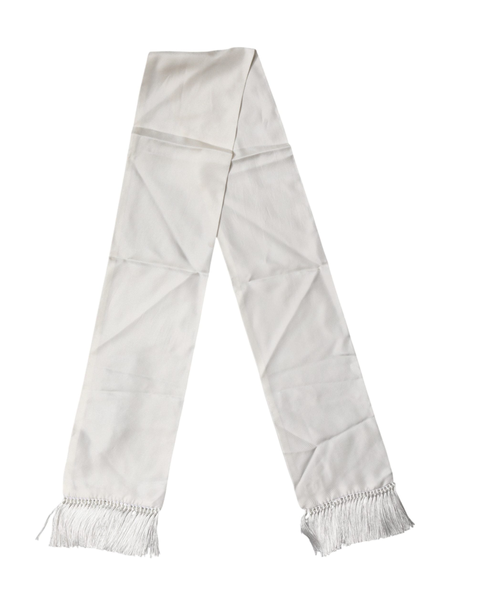 Dolce & Gabbana Men White Silk Fringed Edge Lace Stole Scarf