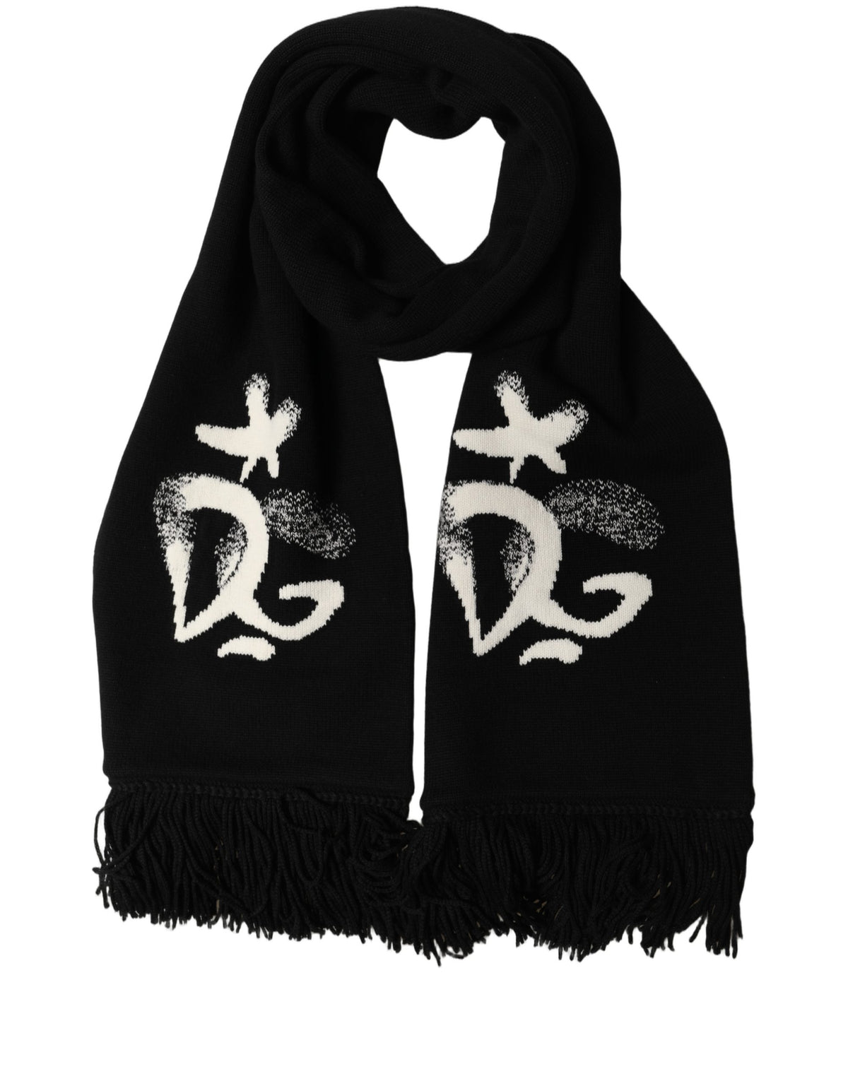 Dolce & Gabbana Black Cashmere Knitted Fringed Foulard Scarf