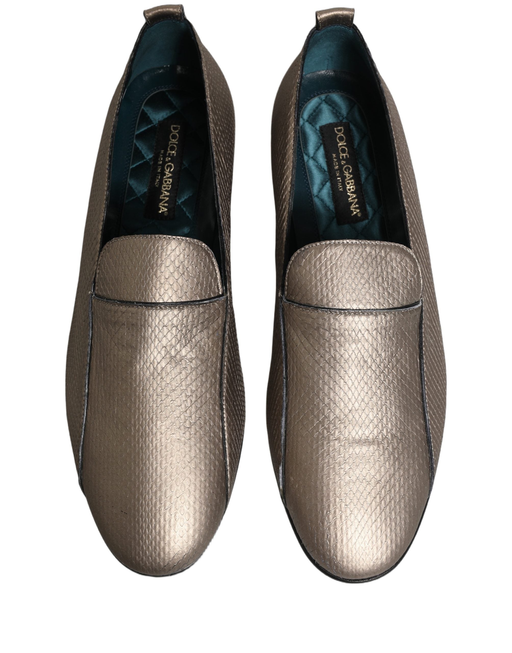 Dolce & Gabbana Silver Leather Logo Slip On Loafers Shoes