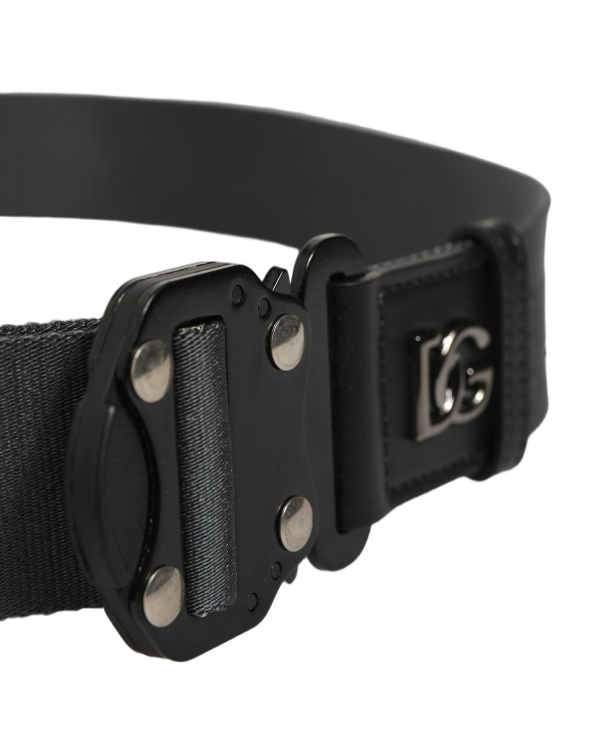 Dolce & Gabbana Men Gray Fabric Strap Logo Metal Buckle Belt